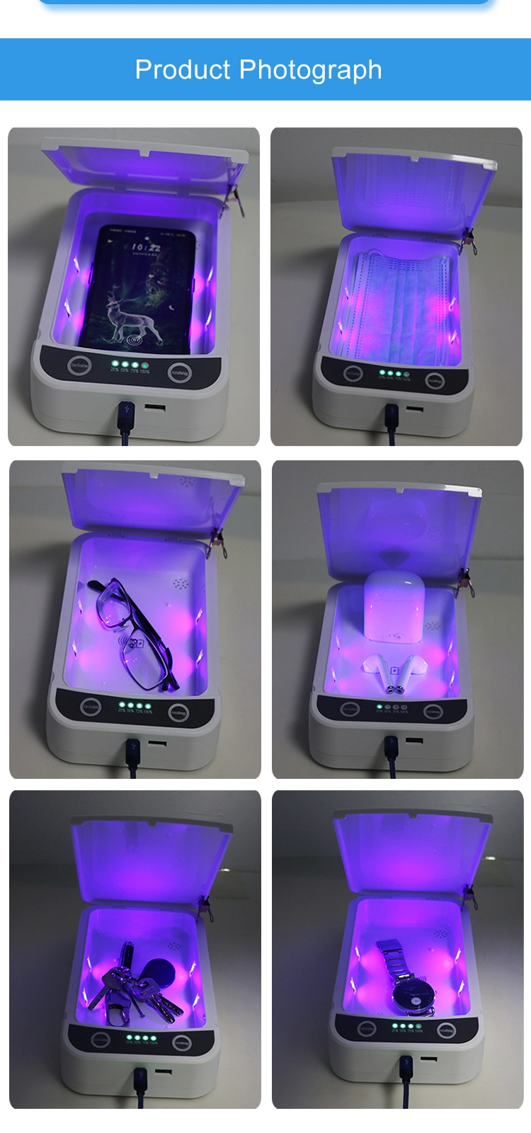 Multi-Functional Fast Sterilization Wireless Charging Aromatherapy LED UV Germicidal Disinfection Sterilizing Sanitizing Box for Mobile Phone, Glasses, etc.