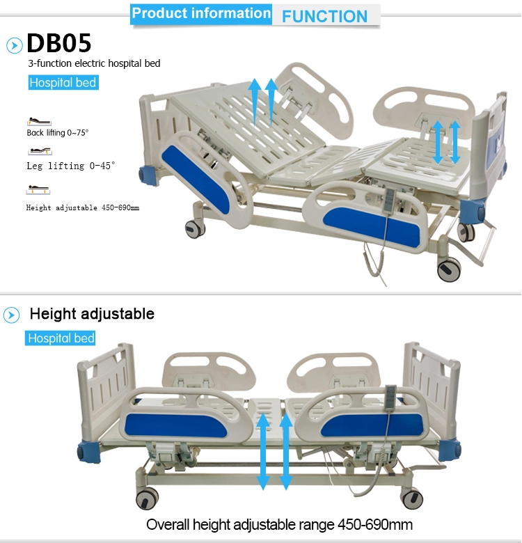 ICU Ward Room Patient 3 Function Remote Control Electric Hospital Electronic Medical Bed