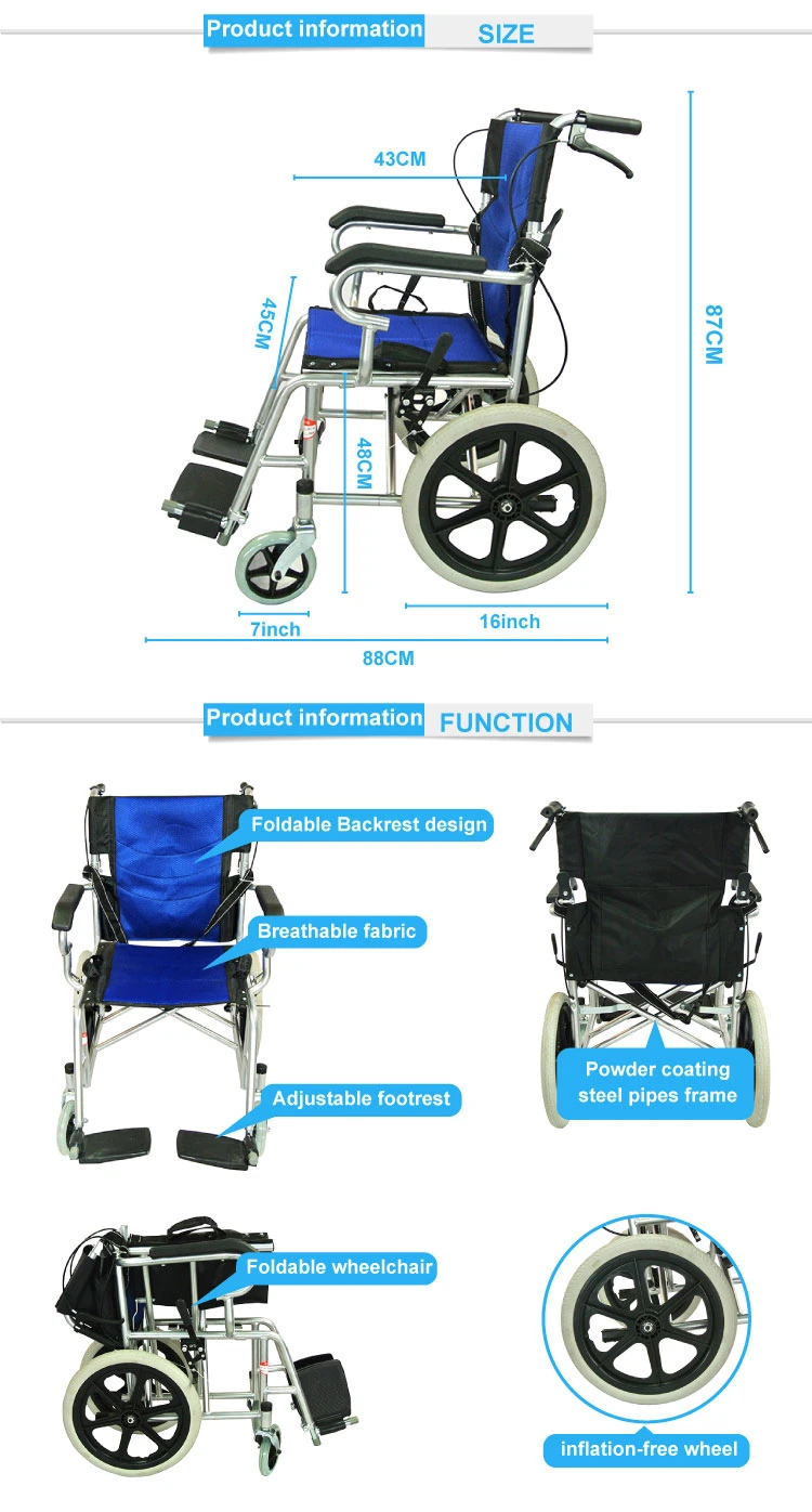 Wholesale Popular Hospital Furniture Steel Manual Foldable Wheelchair