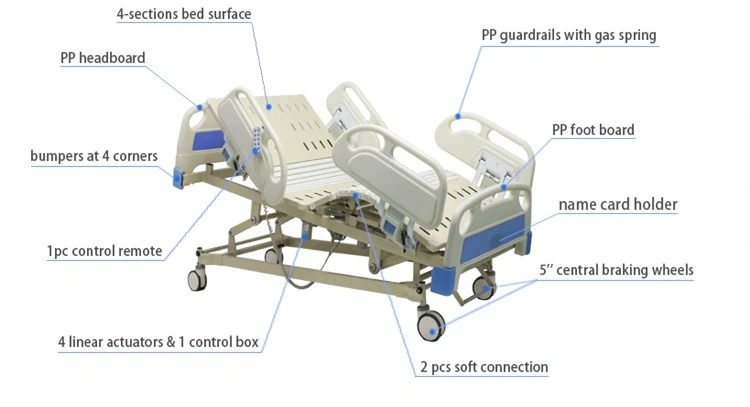 Medical Patient Five Function Electric Automatic Hospital Bed with Remote Control