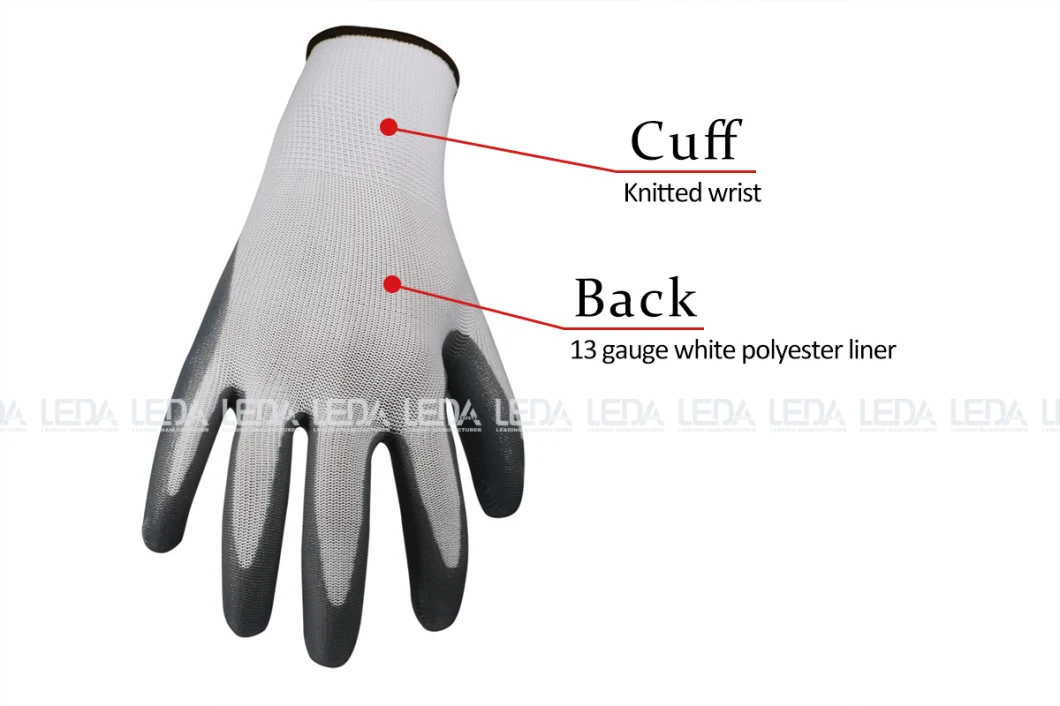 China BSCI Manufacturers Grey Industrial Mechanic ESD Work Polyester Nitrile Palm Smooth Coated Gloves Manufacturers