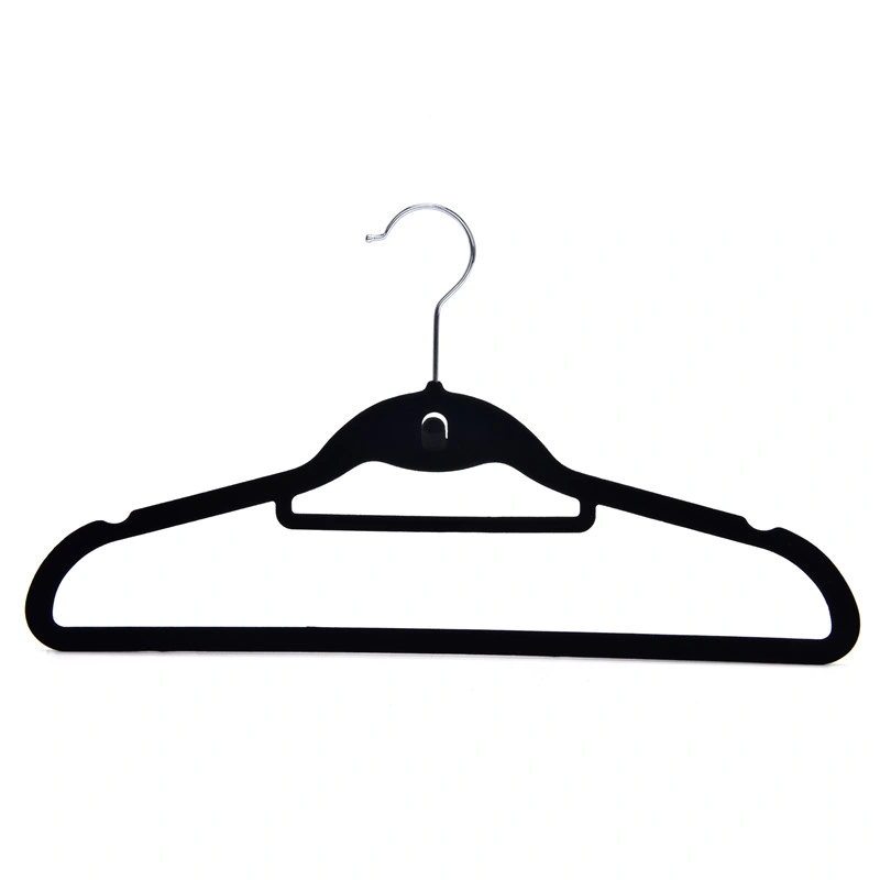 Black Velvet Clothes Hanger Flocked Plastic Hanger with Mini Hook