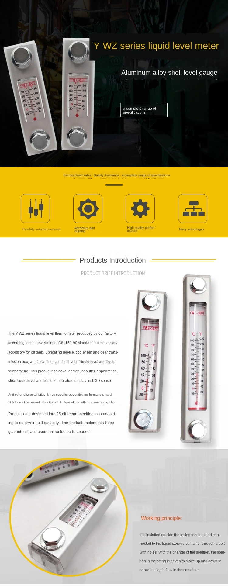 Level Gauge Oil Level Gauge Water Level Gauge Ywz-76t80t100t125t150t160t200t250t Oil Temperature Meter Ywz