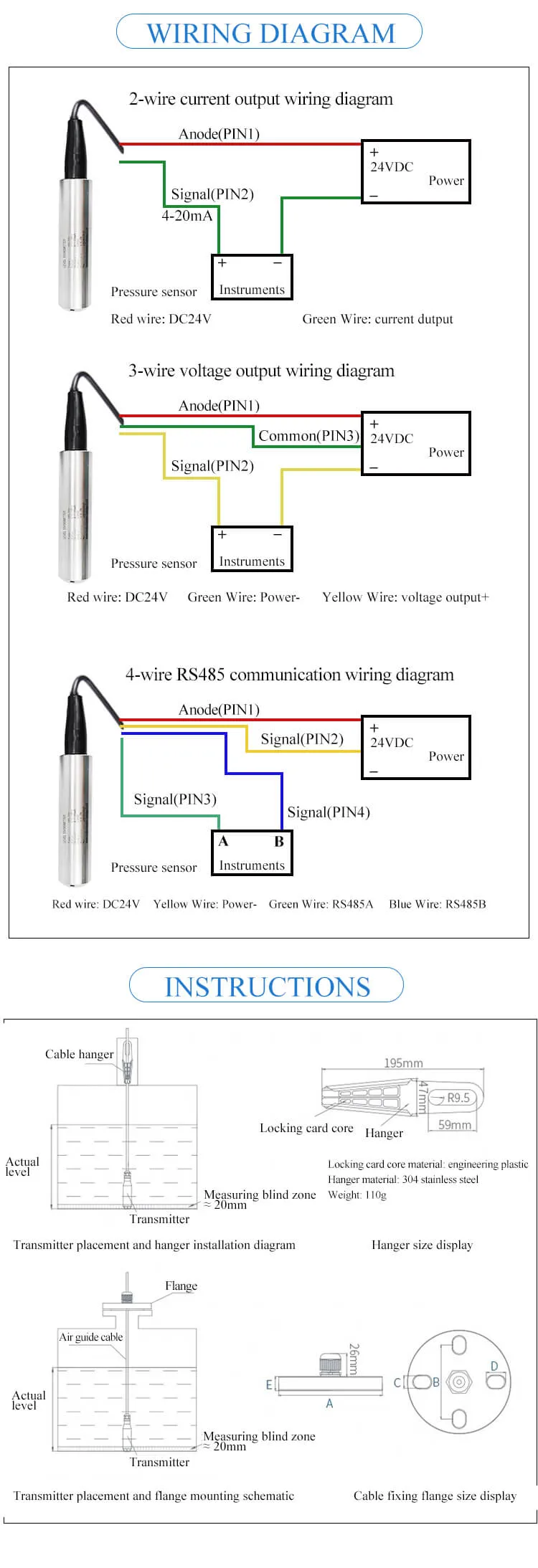 60 Meter Well 30 Meter Statically Water Level Measuring Pressure Level Meter