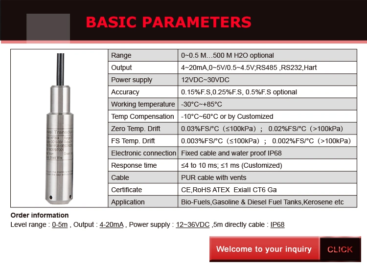 Static Storage Fuel Oil Tank Fuel Level Measurement Level Sensor