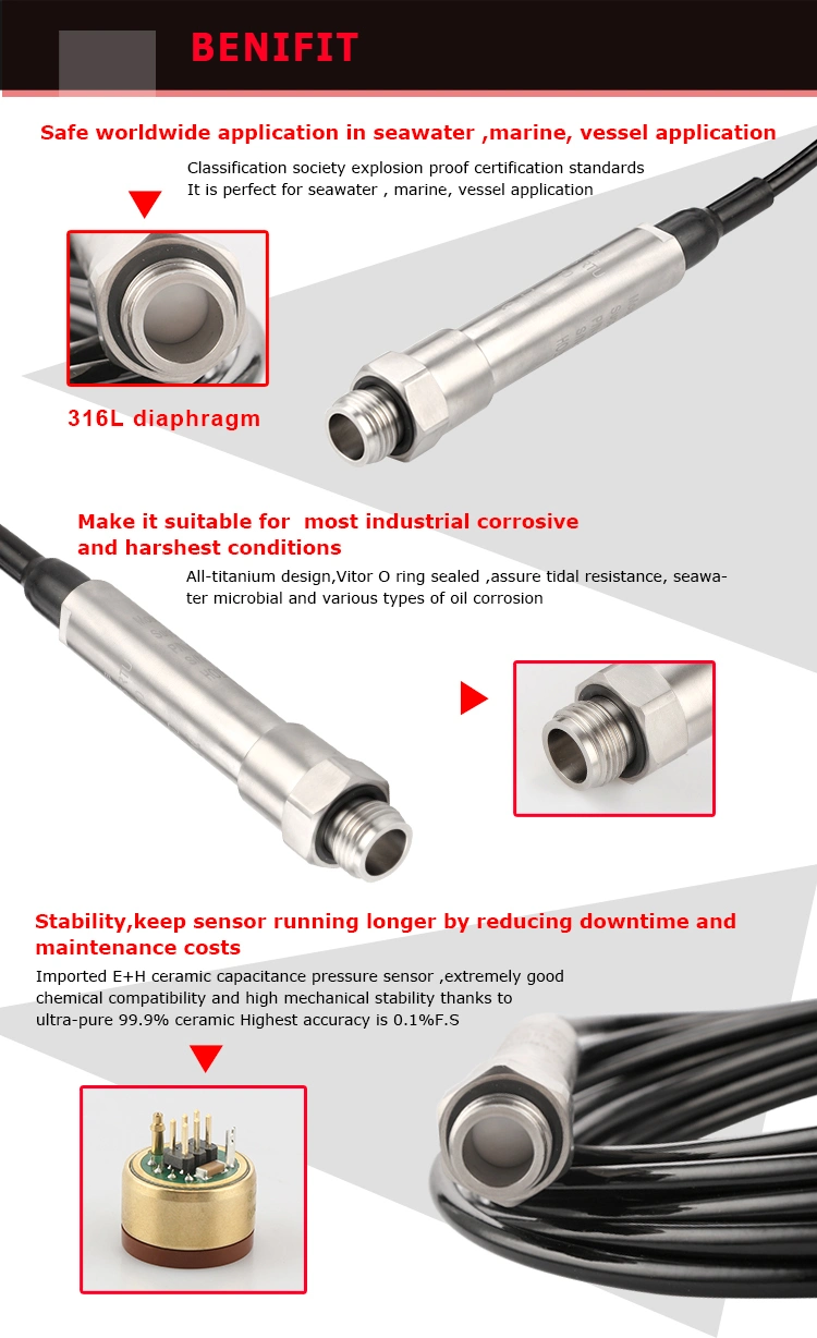 Titanium Housing RS485 Output Water Level Probe Water Level Sensor