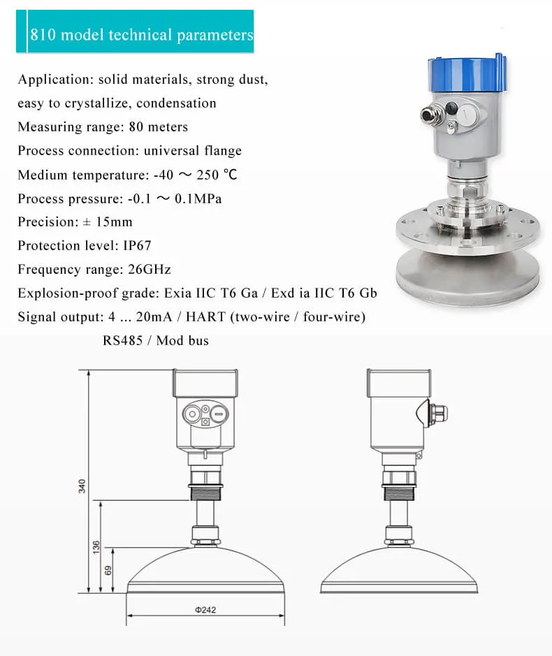 4~20mA High Frequency Radar Level Transmitter Feed Silo Level Sensor