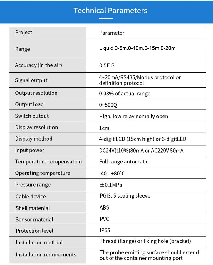 0-10V Non-Contact Analog Ultrasonic Water Tank Level Sensor Water Depth Measuring Instrument 20m