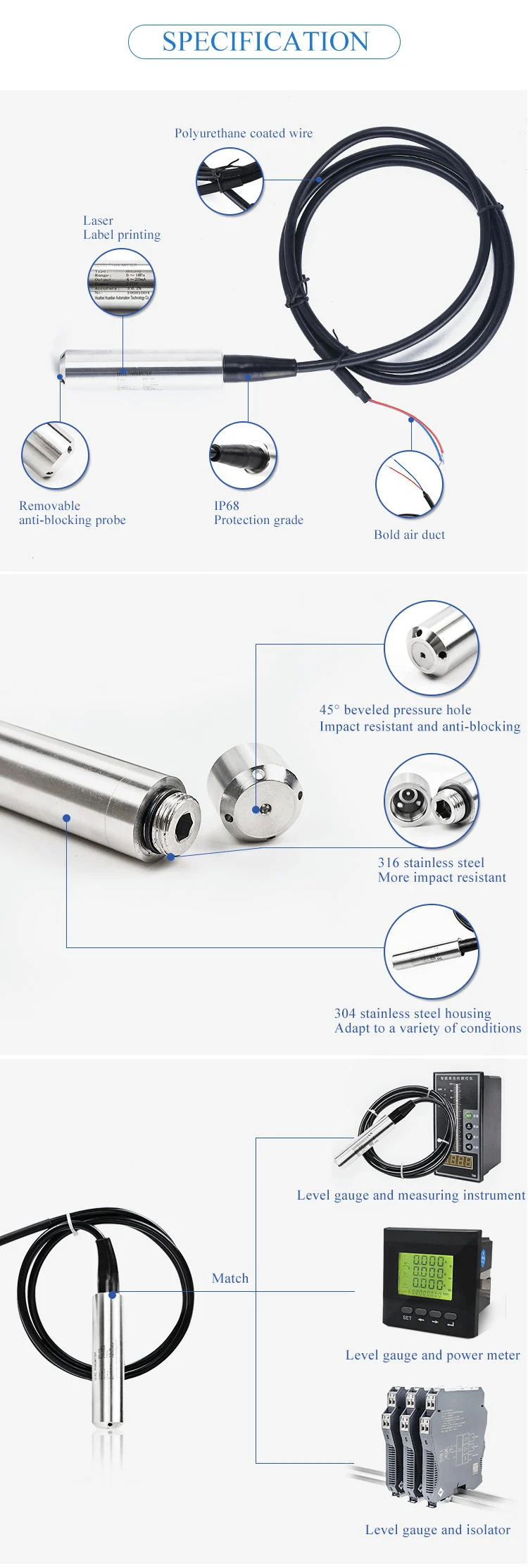 60 Meter Well 30 Meter Statically Water Level Measuring Pressure Level Meter