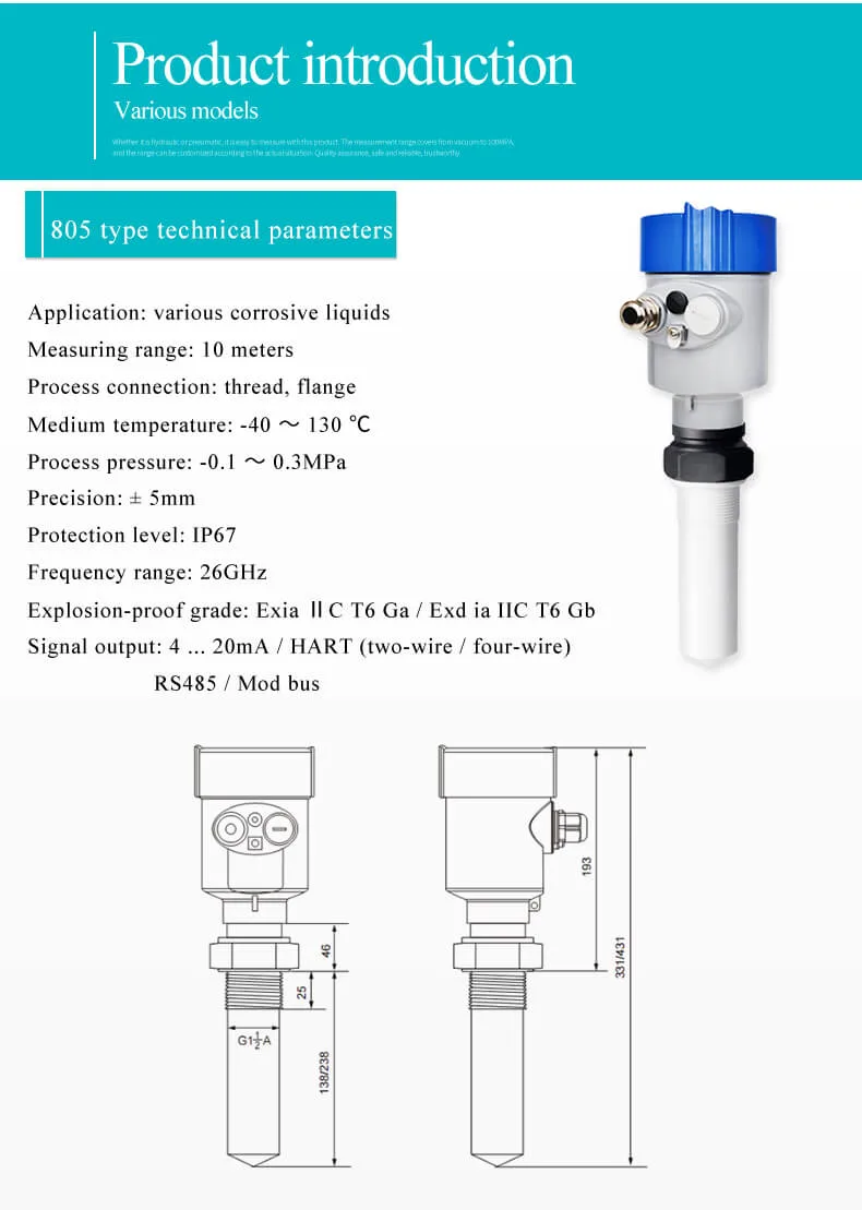 4~20mA High Frequency Radar Level Transmitter Feed Silo Level Sensor