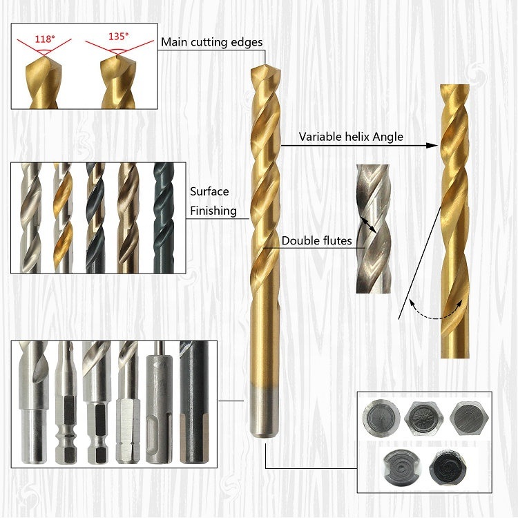 2021 HSS Drill Bits Factory Customized Gold Aircraft Extension for Wood Drill Bit