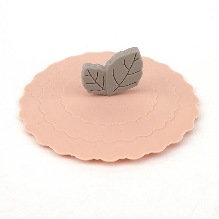 Eco-Friendly Safe Food Grade Universal Pink Brown Round Leaf Custom Leakproof Silicone Cup Lid Cover