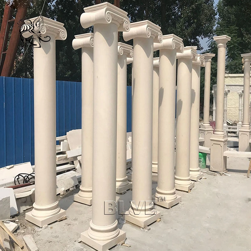 Blve House Building Decorative Beige Natural Stone Carving Polished Marble Roman Column Garden Pillar for Outdoor