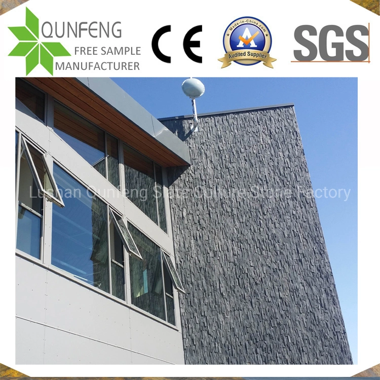 China Natural Black Stacked Stone Interior/Exterior Slate Wall Cladding Panel