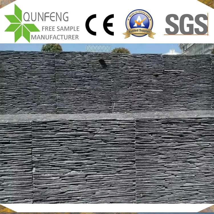 Piedra Natural China Black Stacked Stone Waterfall Slate Wall Cladding