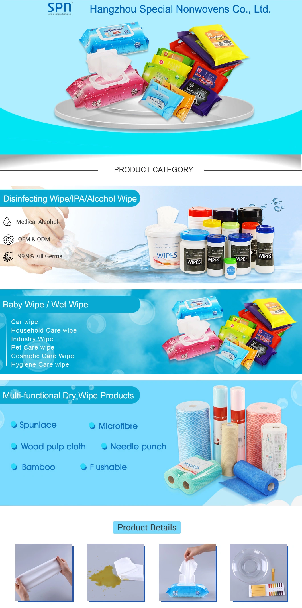 Special Nonwovens Face and Body Flushable Screen Antibacterial Cleaning Wipes From China
