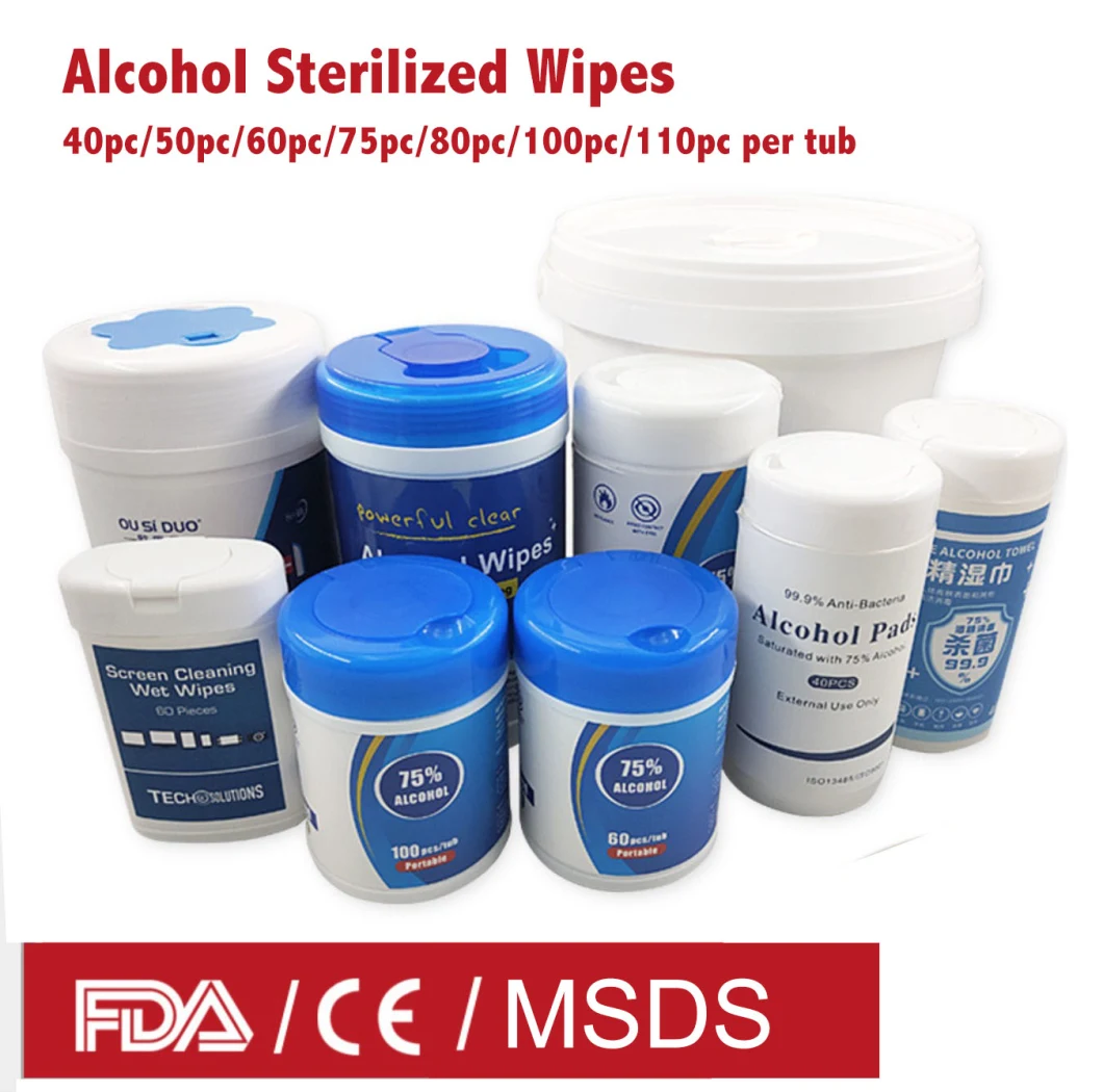 Canister Disinfecting Wipe with Ndc 75% Alcohol Sterilized Wet Tissue Surface Anti Disinfectant Wipes in Plastic Tub