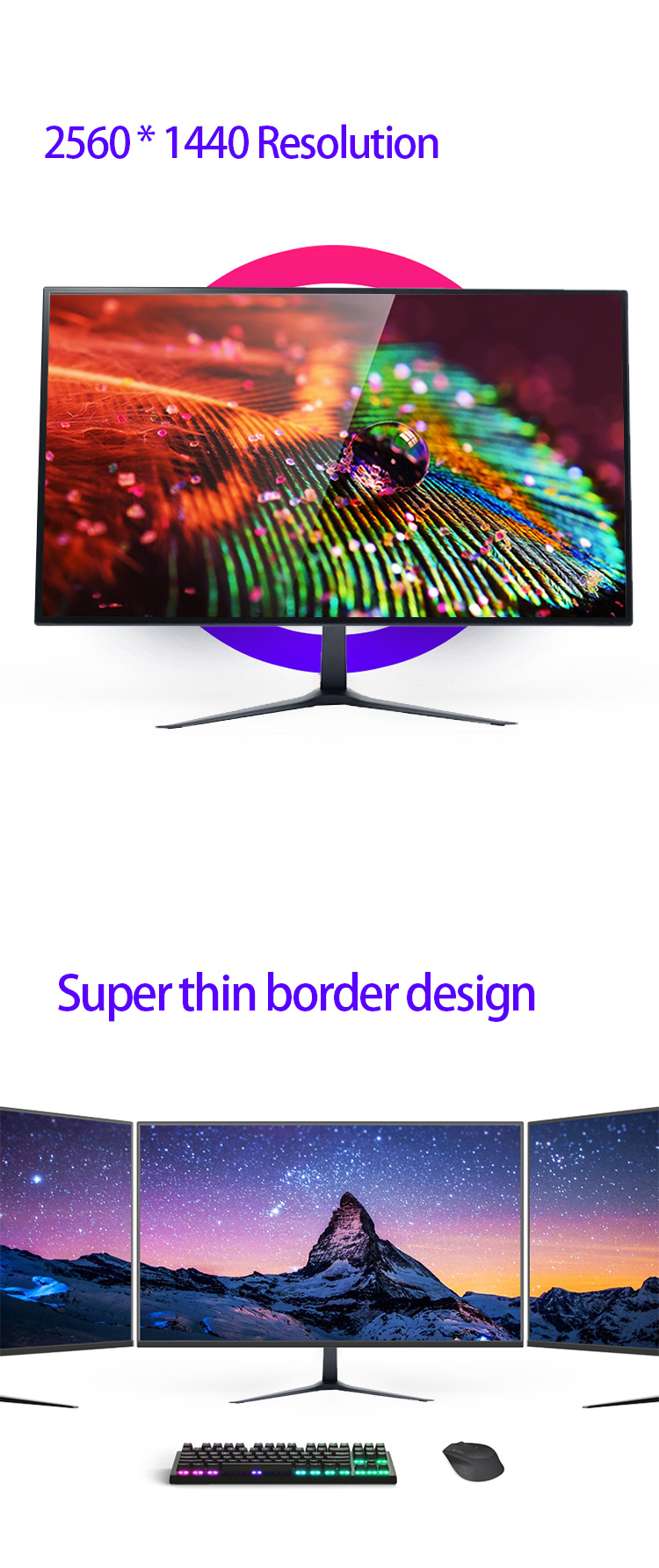 Desktop 2560*1440 Over Drive PC Monitor Gaming 27 Inch Hdr 2K 75Hz Game Monitor