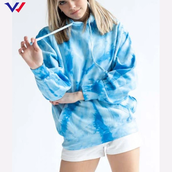 Vintage Women Pullover Tie Dye Hoodie Sweatshirt Blue Kangaroo Ladies Manufacturer Tiedye Hoodie