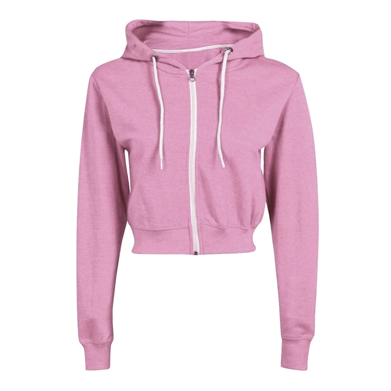 Cotton Mix Polyester Zipper-up Lady Hoodies Crop Top Warm Hoodie