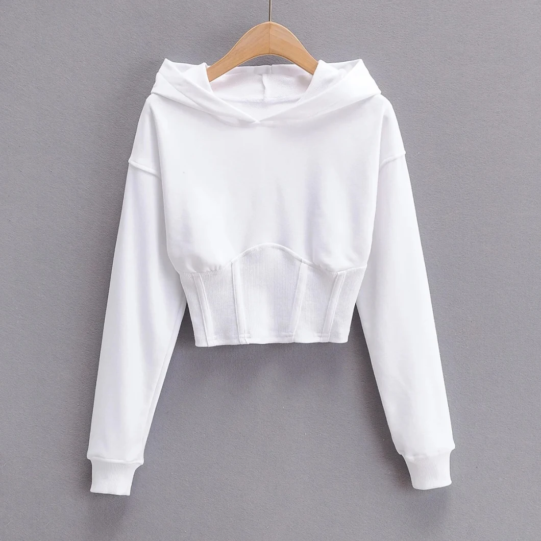 Women French Terry Cotton Crop Top Hoodie Sexy Slim Fit Pullover Sweatshirts