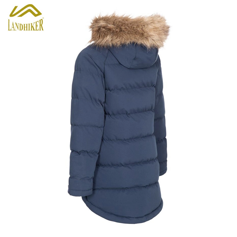 Navy Kids Winter Long Parka Puffer Padding Jacket Children Winter Hoody Coat with Hood Fur