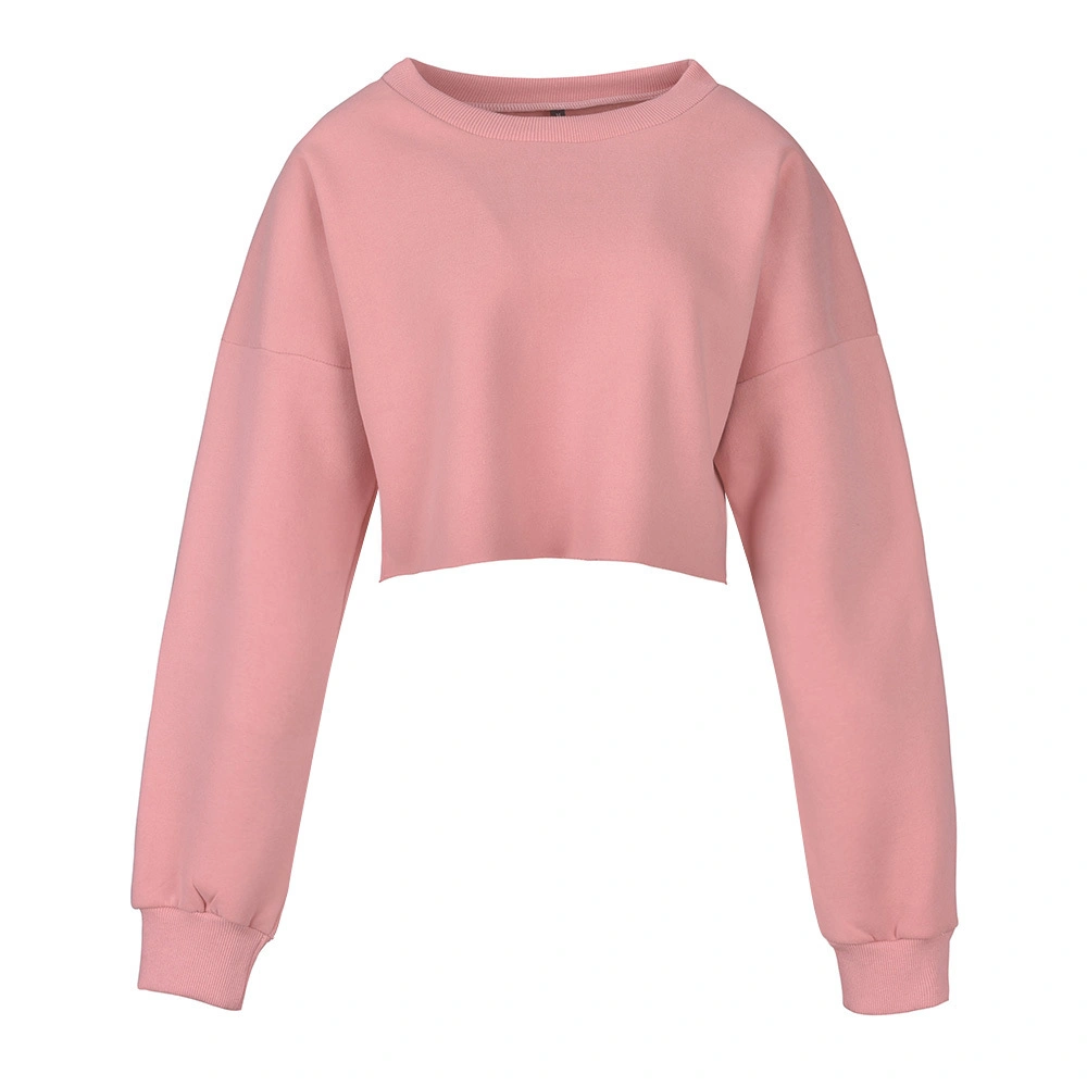 Manufacture Wholesale Long Sleeve Plain Pullover Oversize Short Crop Top Hoodie Long-Sleeved Woman Hoodie