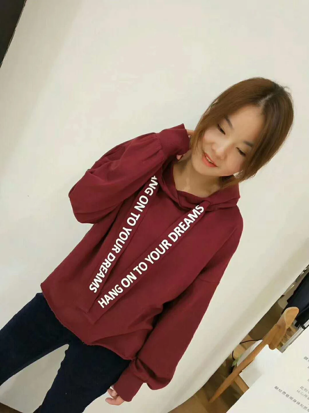 Soft Ladies French Terry Hoodie in Black and Wine High Quality