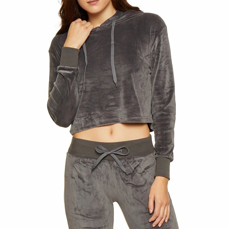 Women Velvet Crop Top Hoodie Wholesale