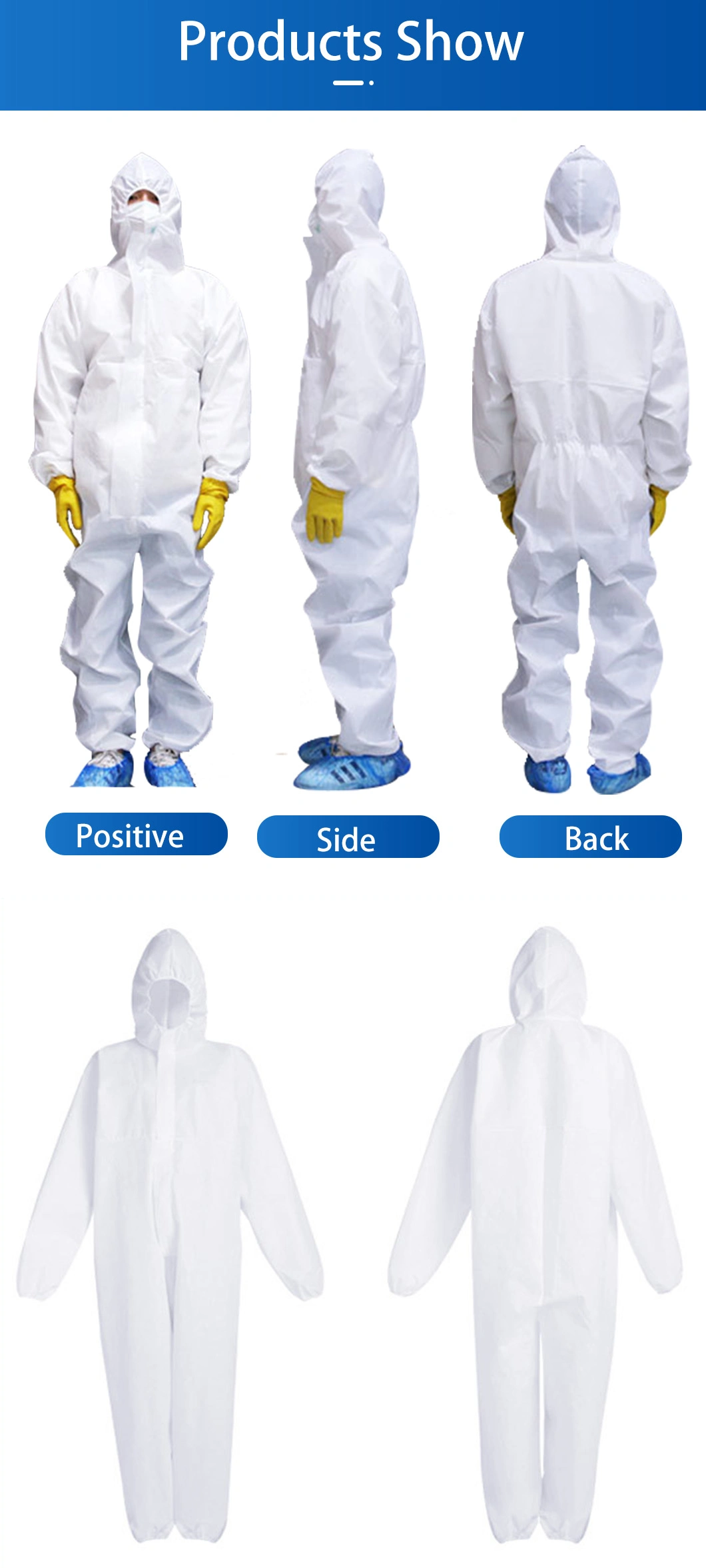 Hooded Work Wear Non-Woven Disposable Protective Long Sleeve Coverall Protective Clothing