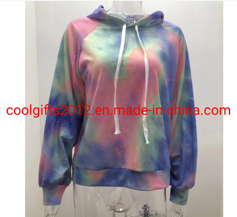 Women Long Sleeve Multicolor Casual Drawstring Hoodies Sweatshirt Tie Dye Pullover Hoodies