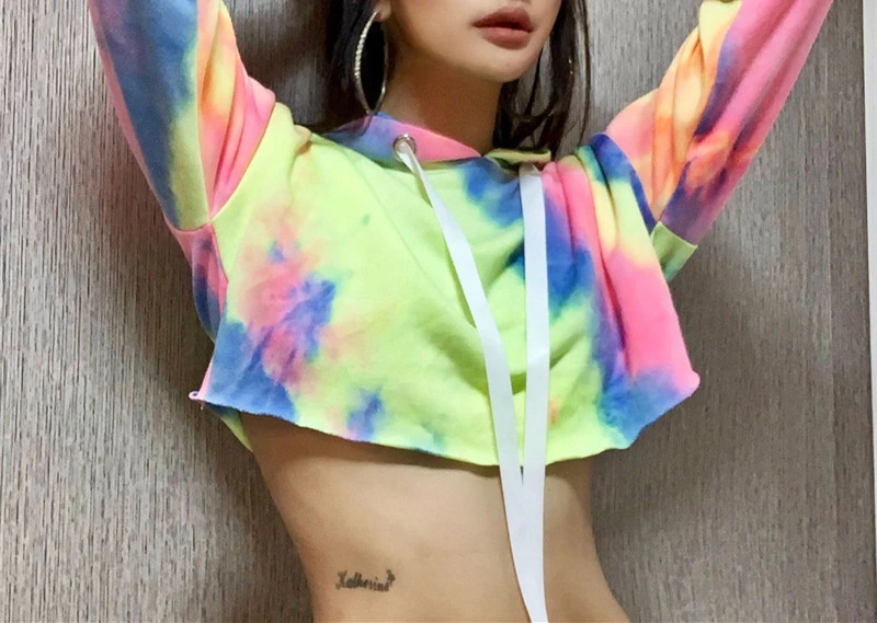 Wholesale Cusom Pullover Fashion Streetwear Oversize Xxxl Sweartshirts Tie Dye Crop Top Hoodie for Women