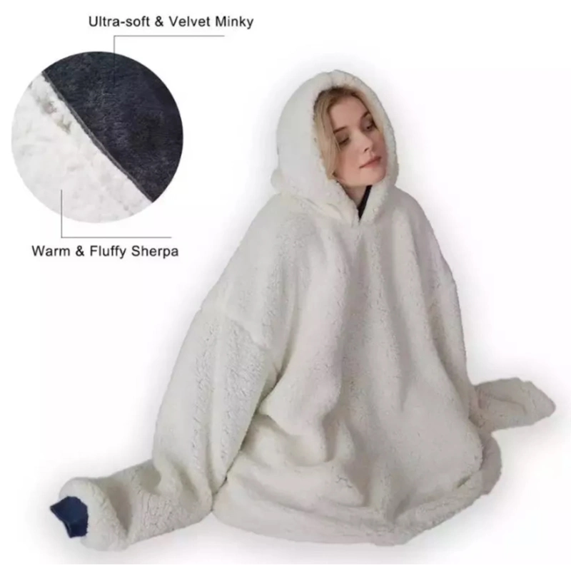 Ultra Plush Cozy Flannel Sherpa Huggle Hoodie Blanket One Size Fit All Sweatshirt Blanket Blind Dropshipping