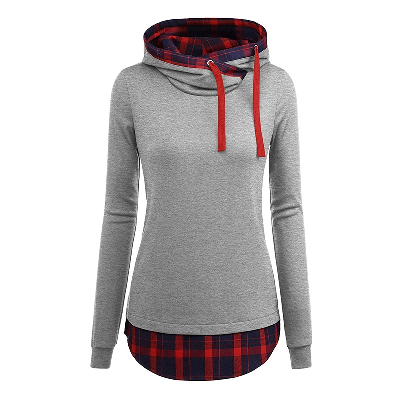 Women Oversized Sweatshirts Cowl Neck Pullover Fall Plaid Long Sleeve Hoodie