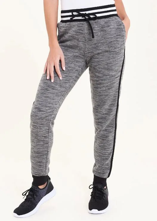 Grey Stripe Waist Jogging Bottoms and Gym Hoodie Women Sportswear Set Rtm-221