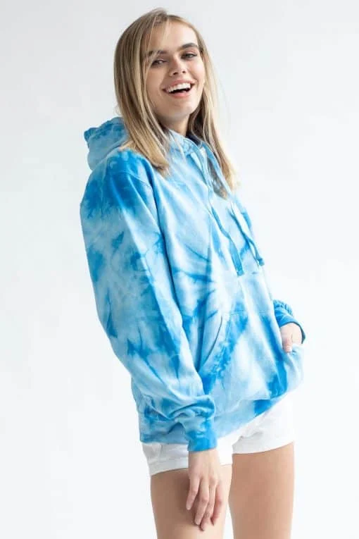 Vintage Women Pullover Tie Dye Hoodie Sweatshirt Blue Kangaroo Ladies Manufacturer Tiedye Hoodie