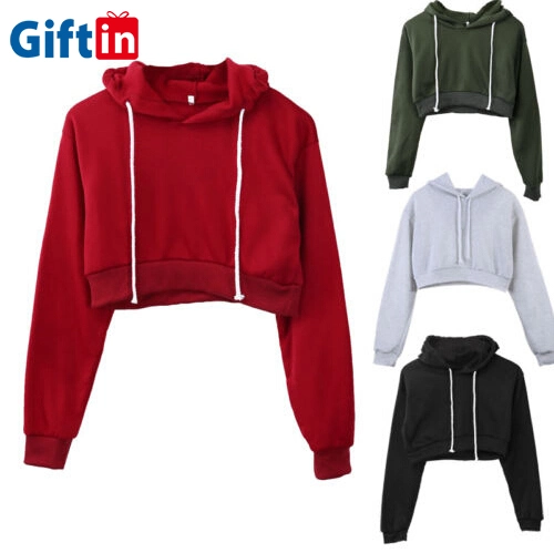 Wholesale Workout Gym High Quality Athletic Sports Custom Fleece Printing Logo Oversized Crop Top Hoodie Womens