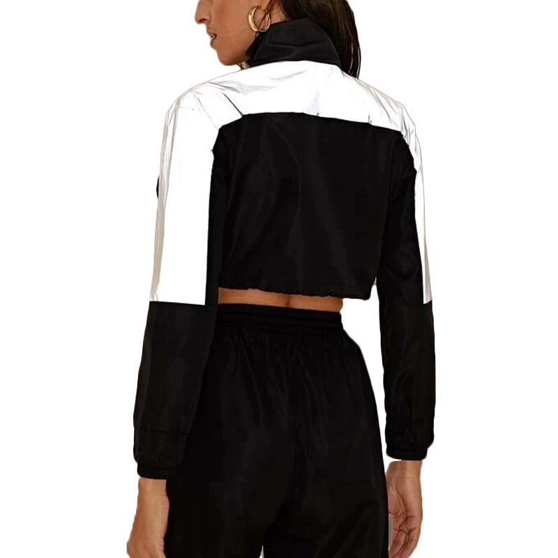 Autumn Women Street Wear Reflective Panel Crop Custom Women Hoodies