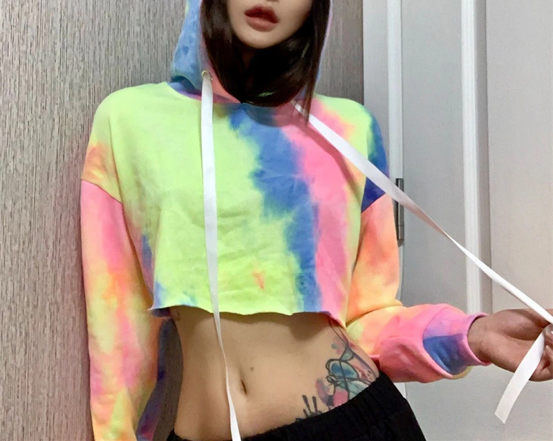 Wholesale Cusom Pullover Fashion Streetwear Oversize Xxxl Sweartshirts Tie Dye Crop Top Hoodie for Women