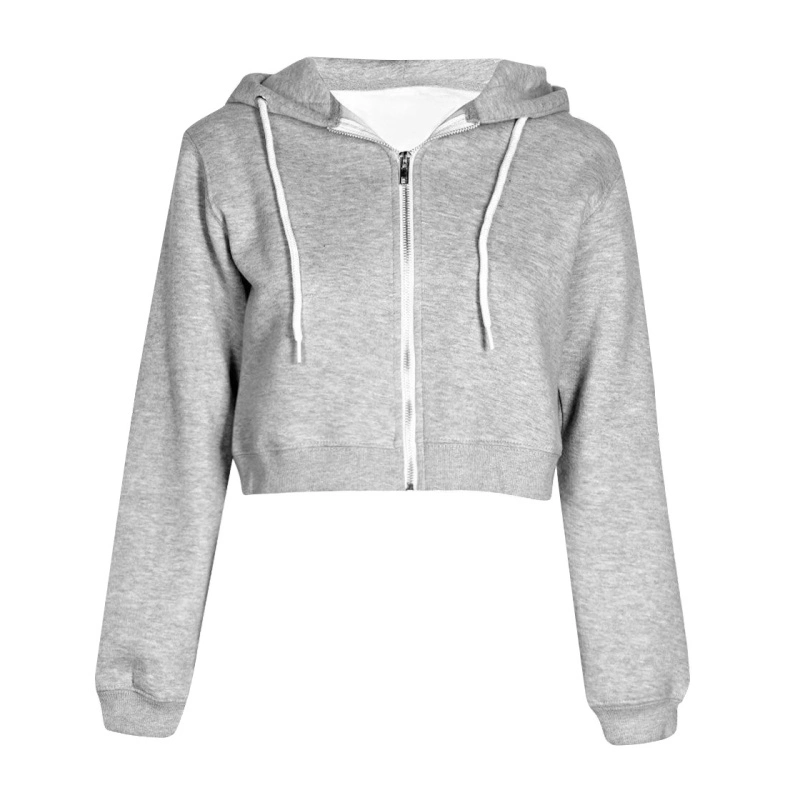 Cotton Mix Polyester Zipper-up Lady Hoodies Crop Top Warm Hoodie