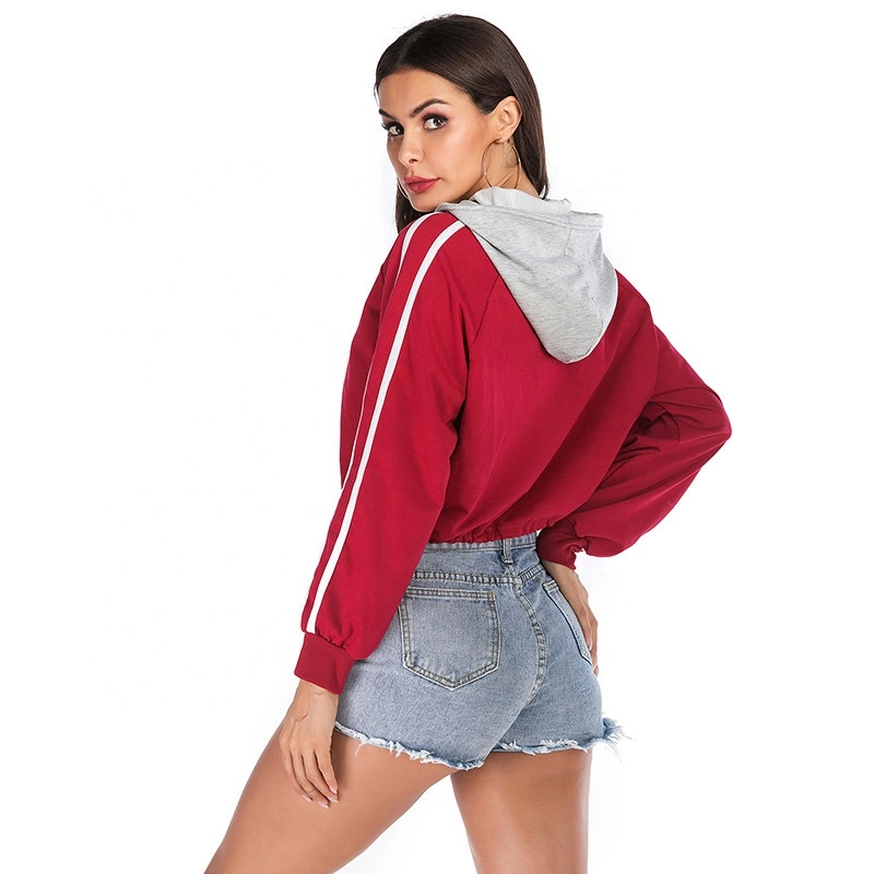 Hot Sale Fashion Two Colors Splicing Loose Cropped Hoodie Woman Crop Top Hoodie