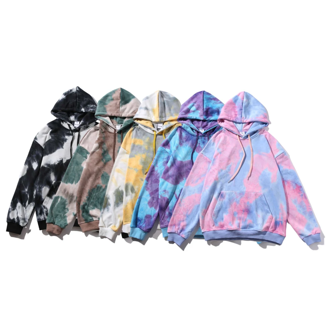 Custom Logo Hooded Tie Dye Hoodies Men Oversize Sweatshirts Unisex Streetwear Baggy Hiphop Men Hoodies Sweatshirts