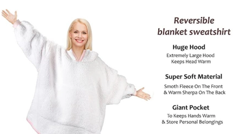 Ultra Plush Cozy Flannel Sherpa Huggle Hoodie Blanket One Size Fit All Sweatshirt Blanket Blind Dropshipping