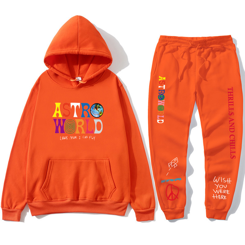 Fashion Letters Astroworld Hoodie Streetwear + Pants Men's Pullover Sweatshirt