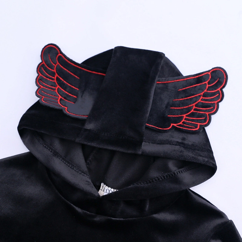 Custom Logo Hot Sale 100% Velvet Wing Decoration Winter Fashionable Baby Suit Kids Hoodies Set