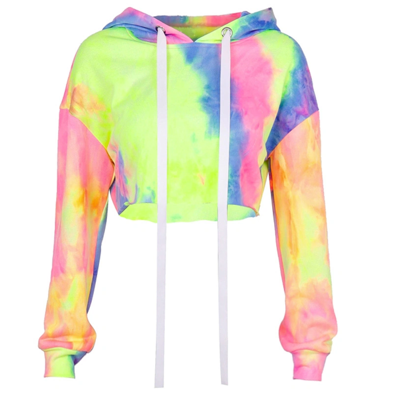 Wholesale Cusom Pullover Fashion Streetwear Oversize Xxxl Sweartshirts Tie Dye Crop Top Hoodie for Women