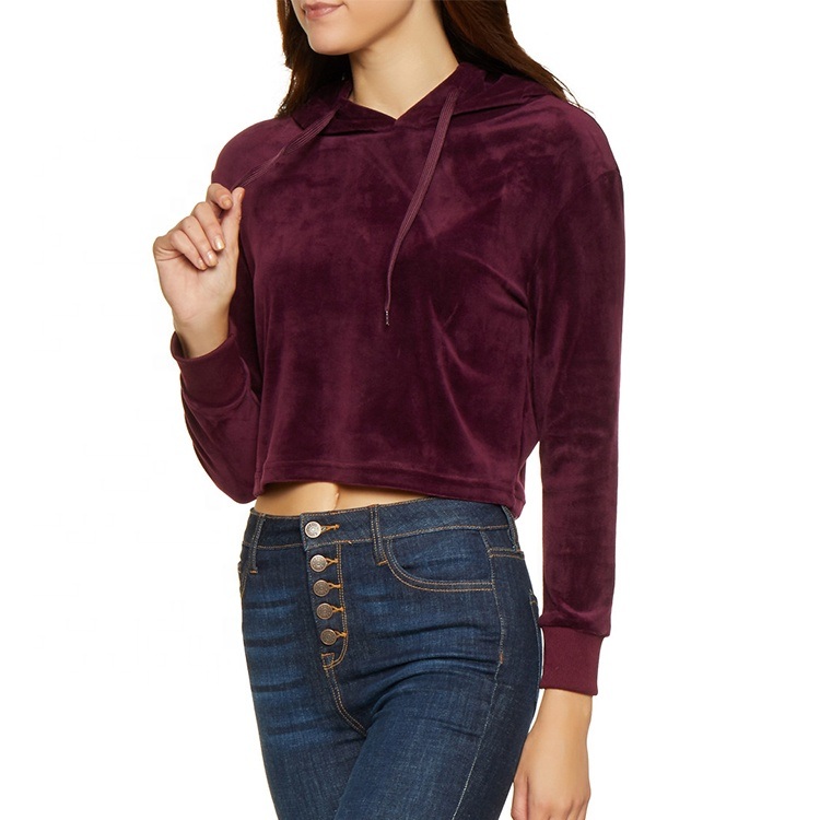 Women Velvet Crop Top Hoodie Wholesale