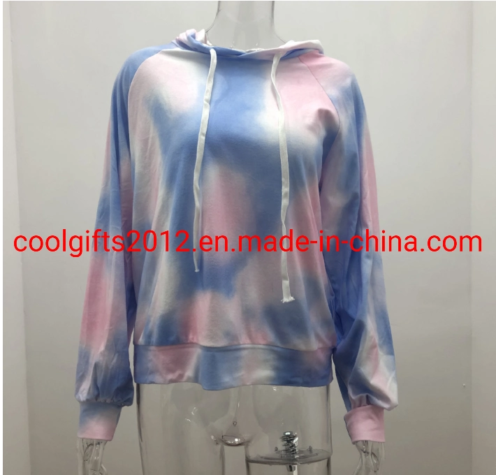 Women Long Sleeve Multicolor Casual Drawstring Hoodies Sweatshirt Tie Dye Pullover Hoodies