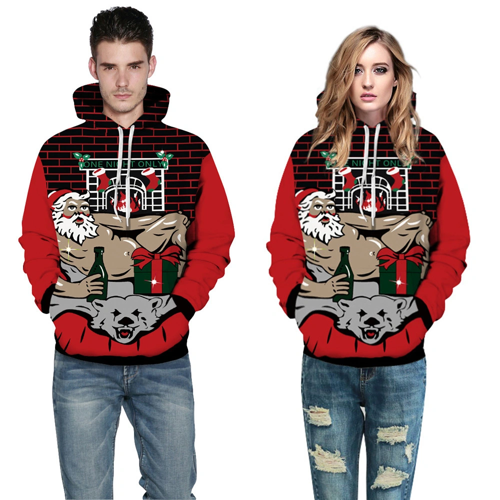 Couple Christmas 3D Print Loose Casual Pullover Hoodie