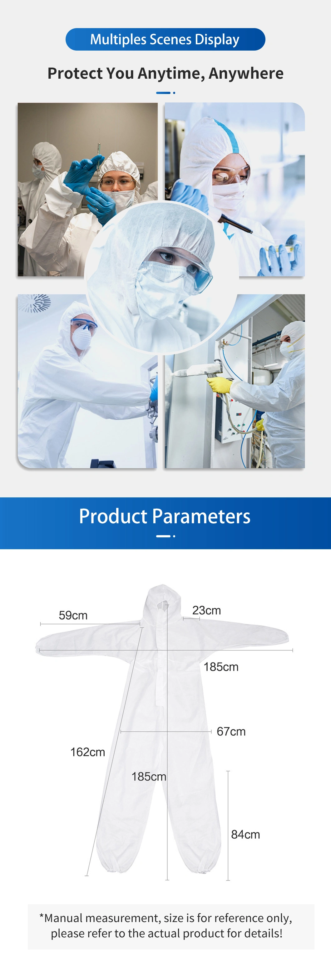 Hooded Work Wear Non-Woven Disposable Protective Long Sleeve Coverall Protective Clothing